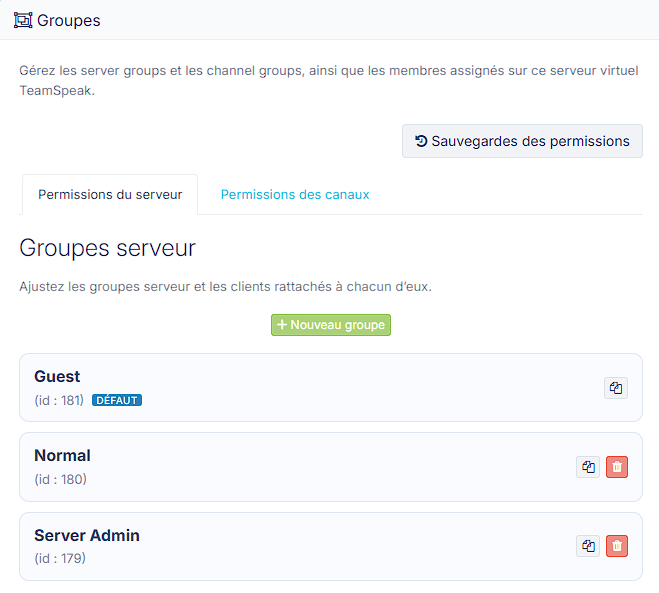 Gestion des groupes et permissions du serveur TeamSpeak