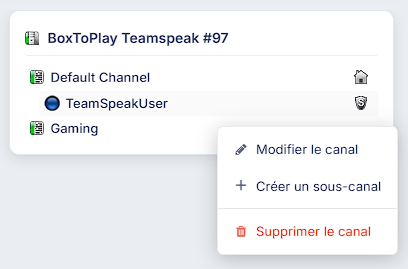 Console live TeamSpeak intégrée au panel BoxToPlay pour une administration directe