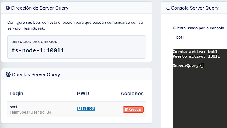 Acceso Server Query y cuentas del servidor TeamSpeak